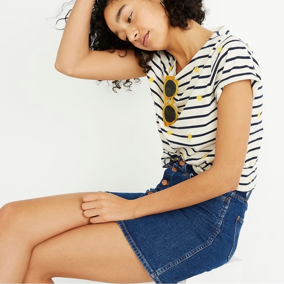 Madewell Stretch Denim Straight Mini Skirt Button-Front Edition - Picture 2 of 6